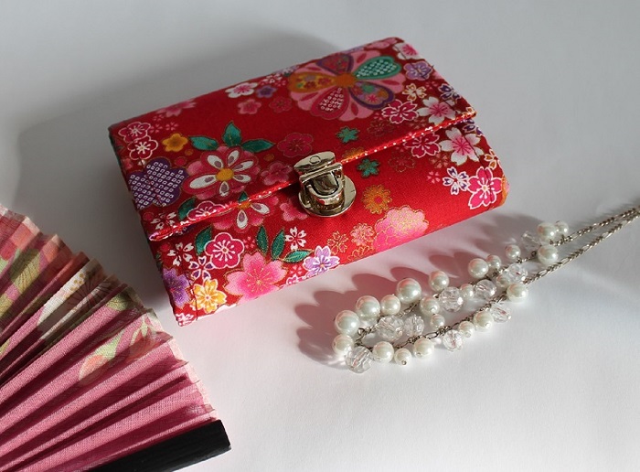 Coin Purse Card wallet  - Miya red - multicolored flowers